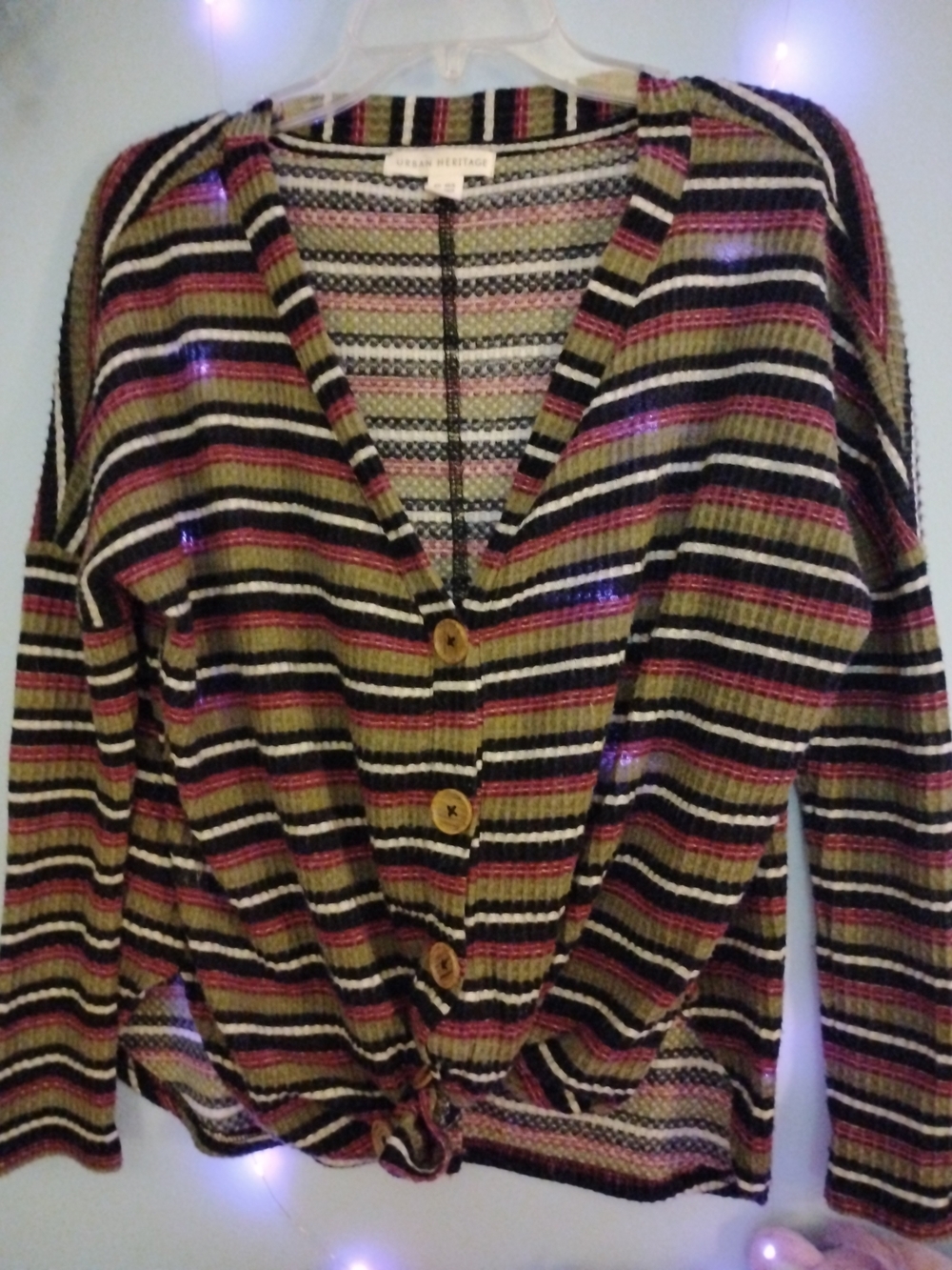 Urban Heritage Striped Button-Front Cardigan in Black, Pink, Olive